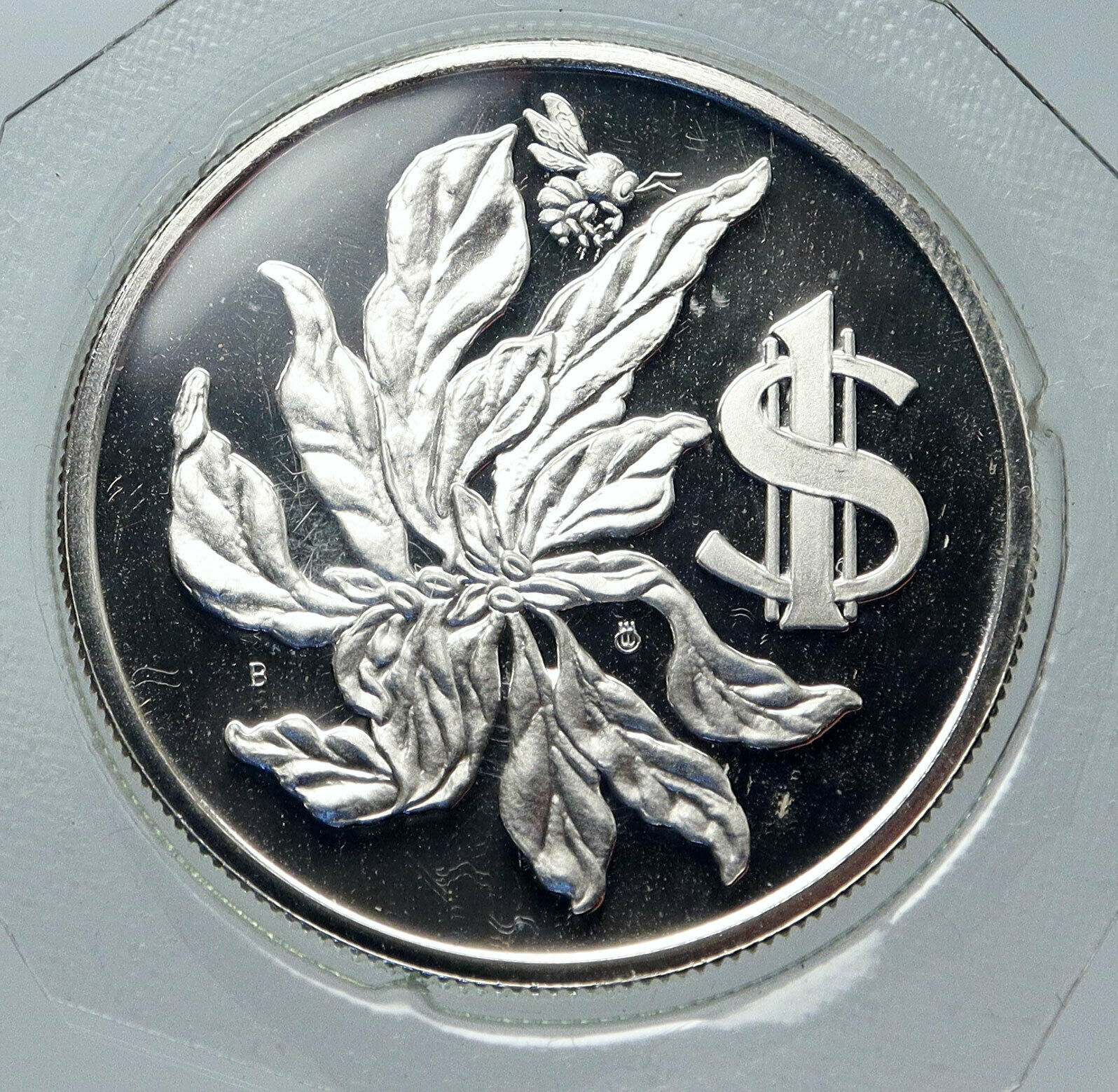 1974 CAYMAN ISLANDS Queen Elizabeth II w Flower Proof Silver Dollar Coin i85660