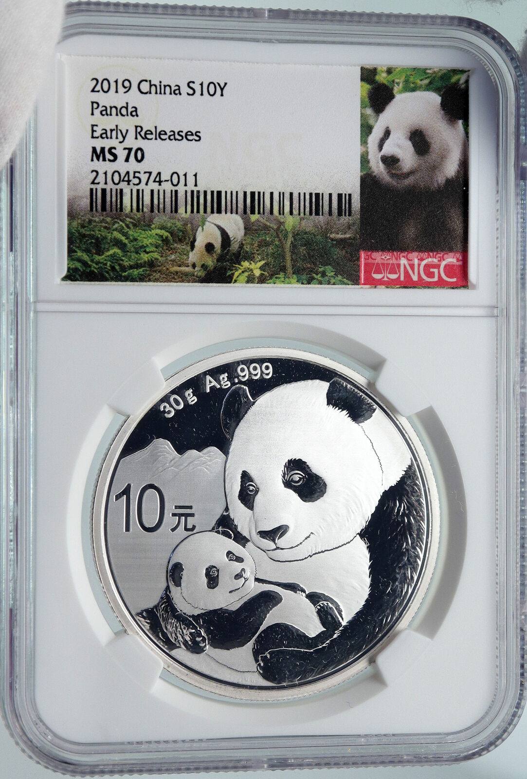 2019 CHINA PANDA MOM w CUB Genuine Silver 10 Yuan Chinese Coin NGC MS70 i85719