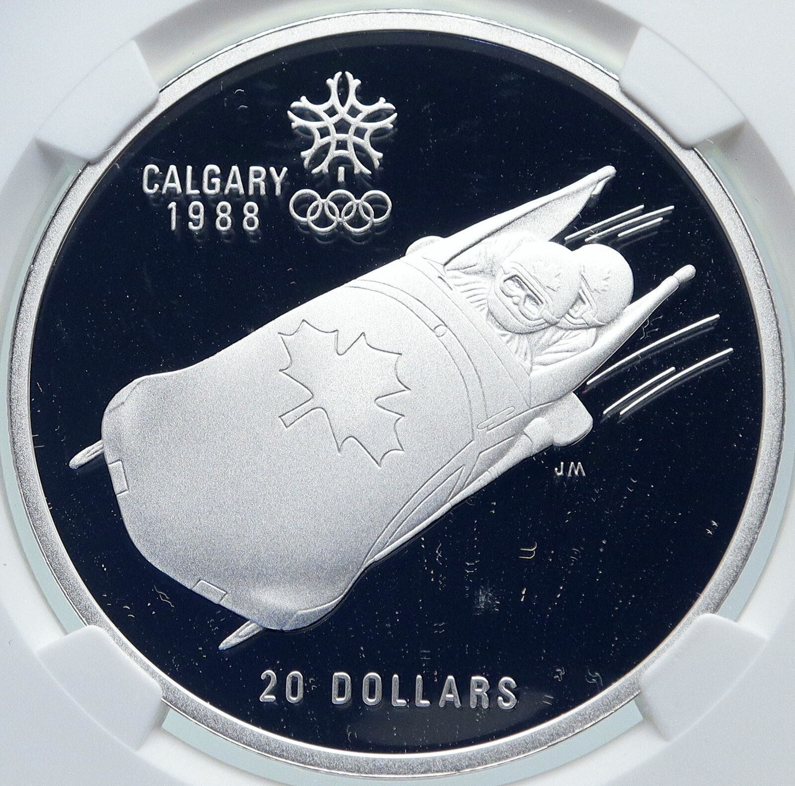 1987 CANADA 1988 CALGARY OLYMPICS Bobsled LUGE Proof Silver $20 Coin NGC i85790