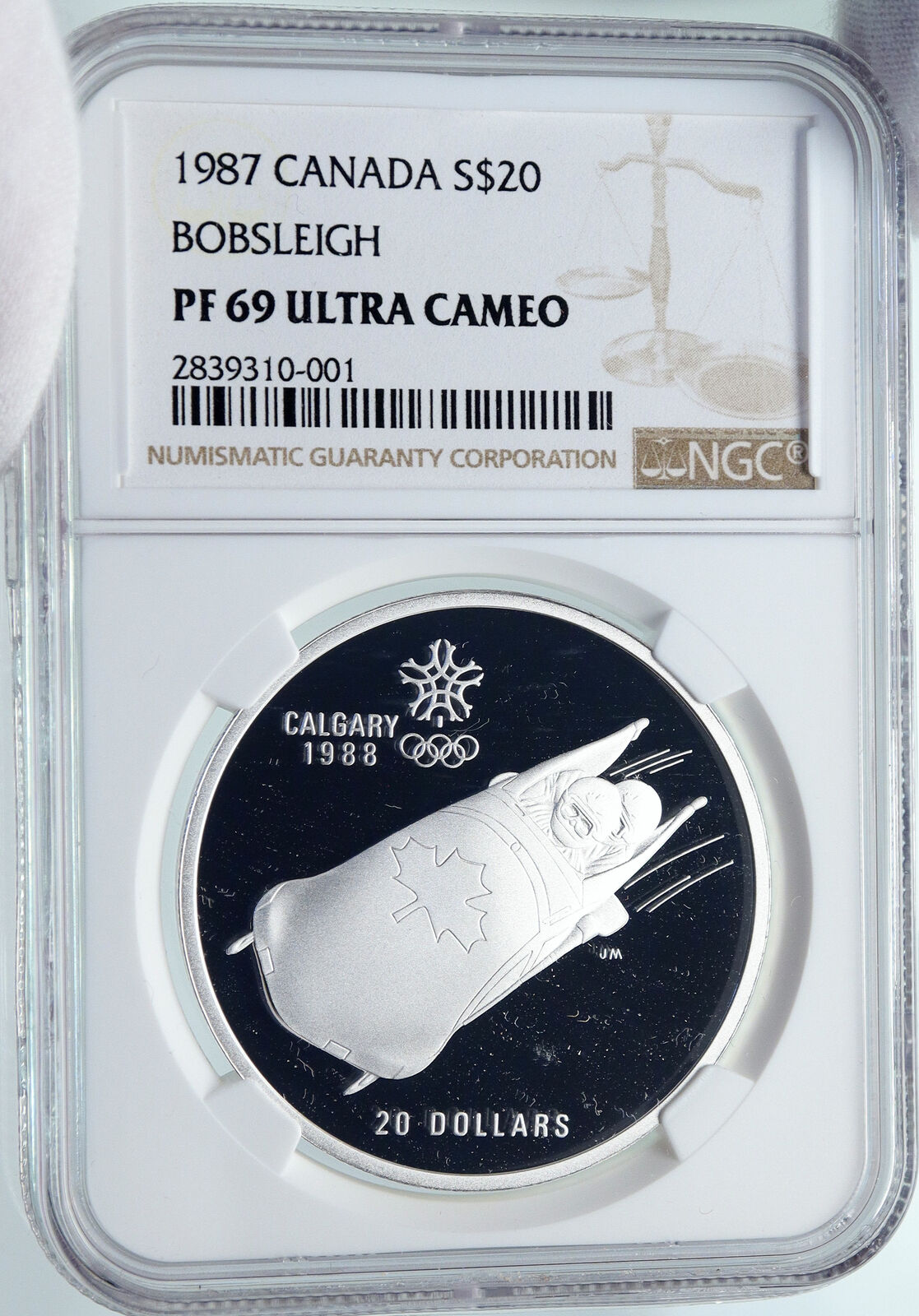 1987 CANADA 1988 CALGARY OLYMPICS Bobsled LUGE Proof Silver $20 Coin NGC i85790