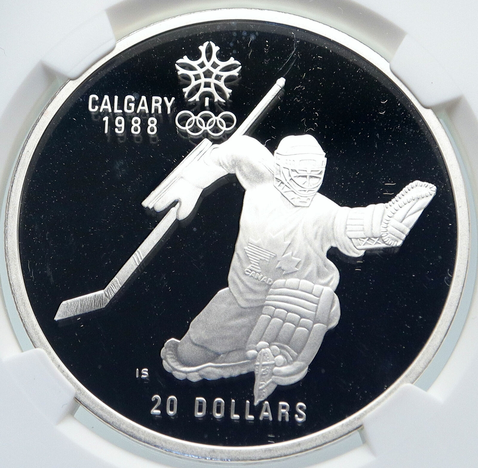 1986 CANADA for 1988 CALGARY OLYMPICS HOCKEY NGC Proof Silver $20 Coin i85794