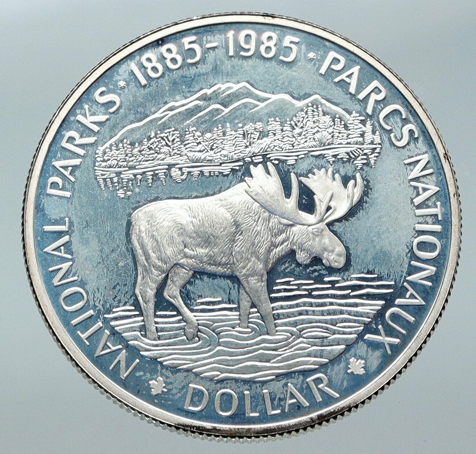 1985 CANADA UK Queen Elizabeth II National Parks MOOSE Proof SILVER Coin i85754