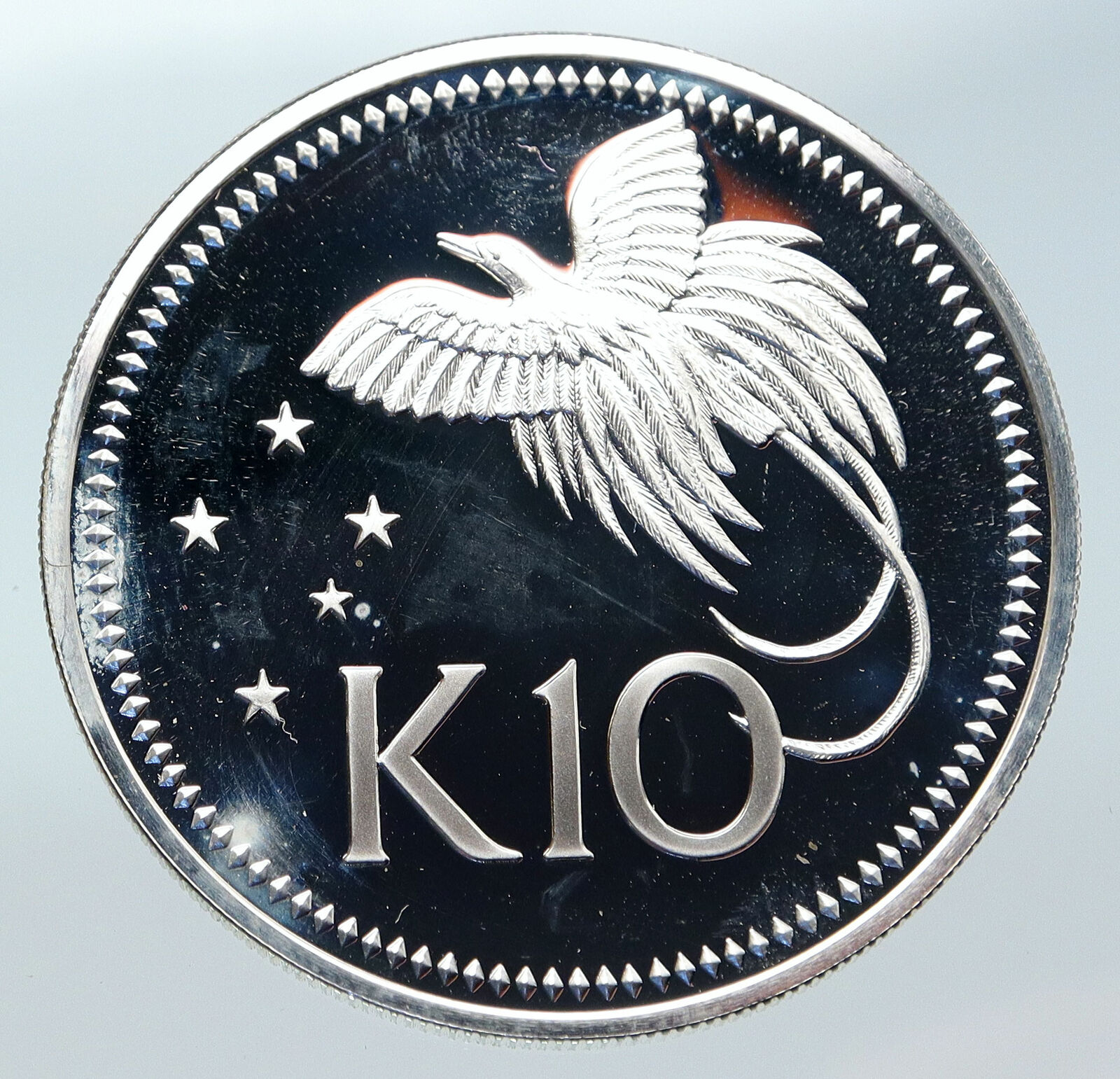 1976 PAPUA NEW GUINEA Large Exotic Bird VINTAGE Proof Silver 10 Kina Coin i85751