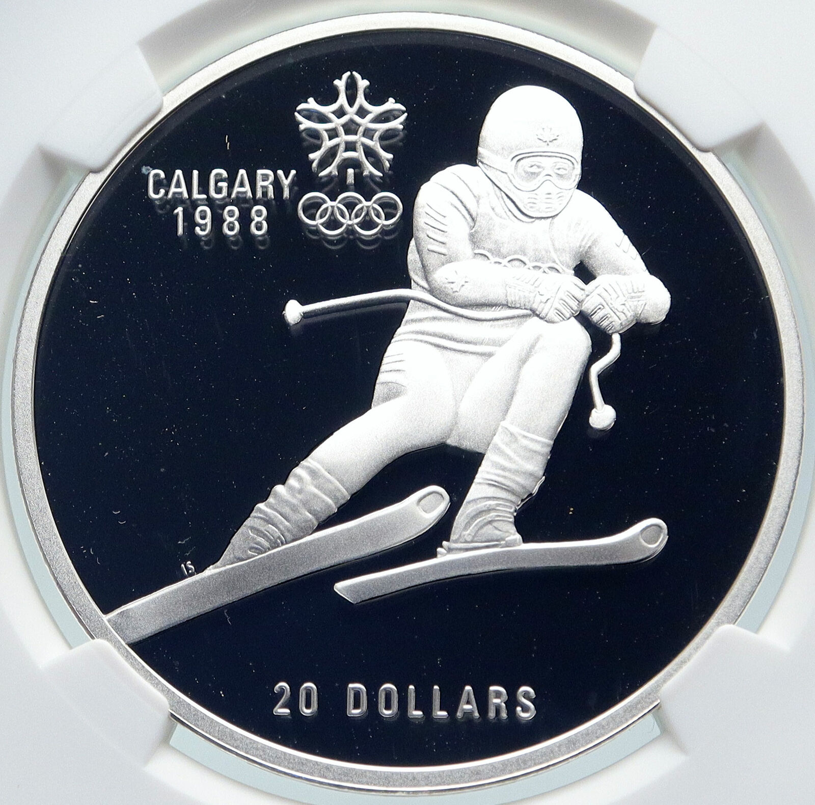 1985 CANADA Old 1988 CALGARY OLYMPICS Skiing Proof Silver $20 Coin NGC i85799