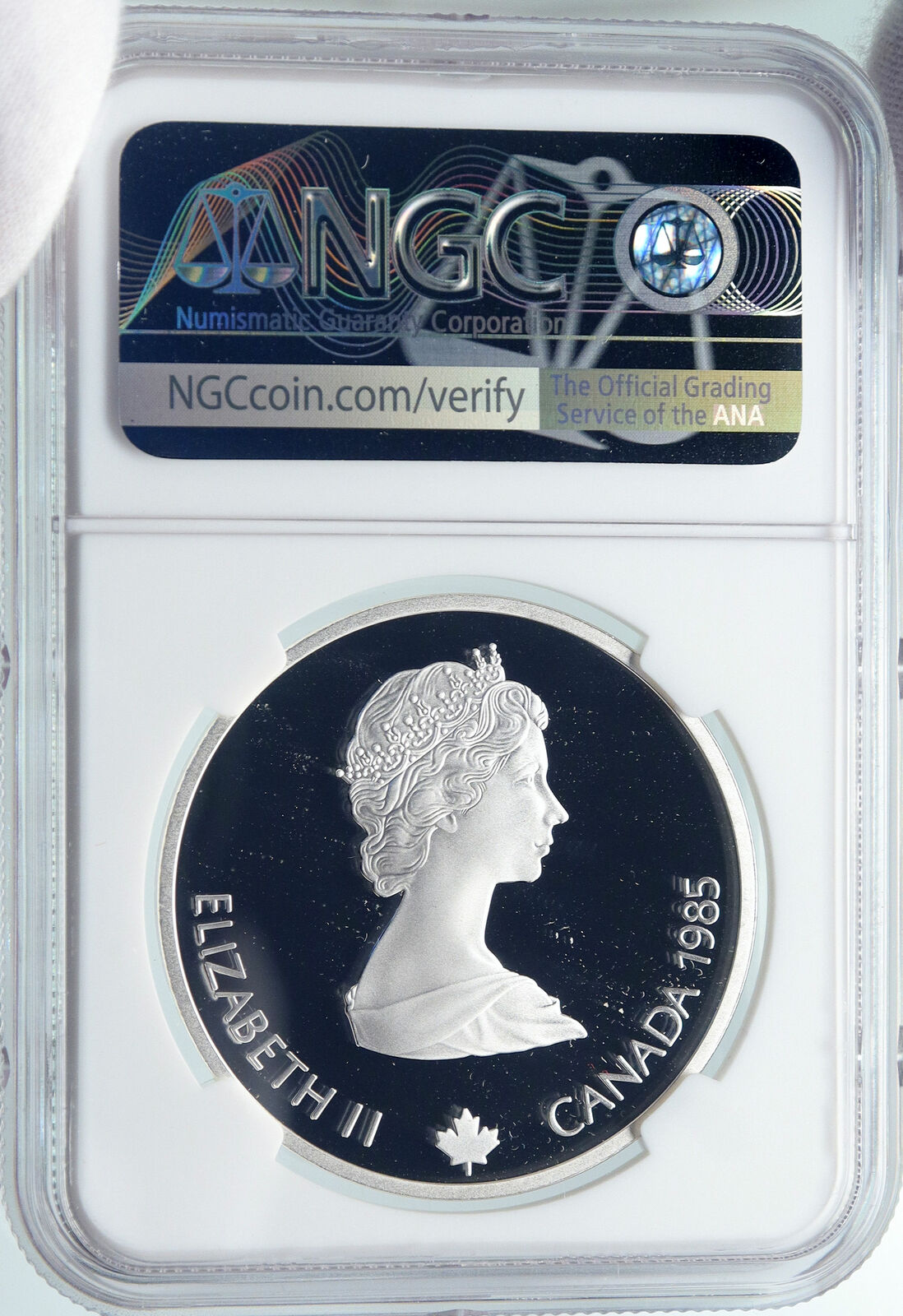 1985 CANADA Old 1988 CALGARY OLYMPICS Skiing Proof Silver $20 Coin NGC i85799