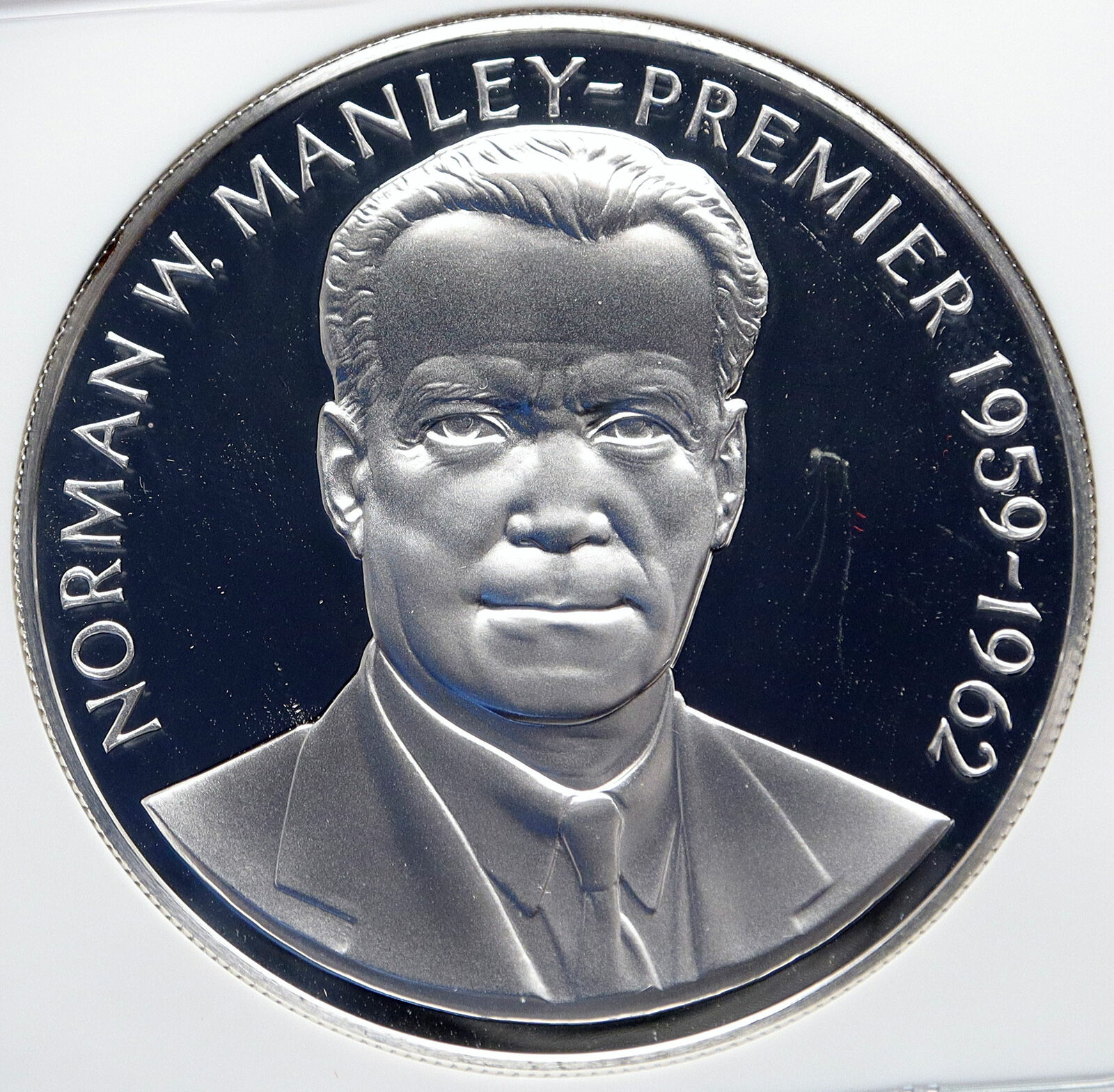 1971 JAMAICA Proof HUGE 4.5cm Premier Norman W Manley Silver $5 Coin NGC i85806