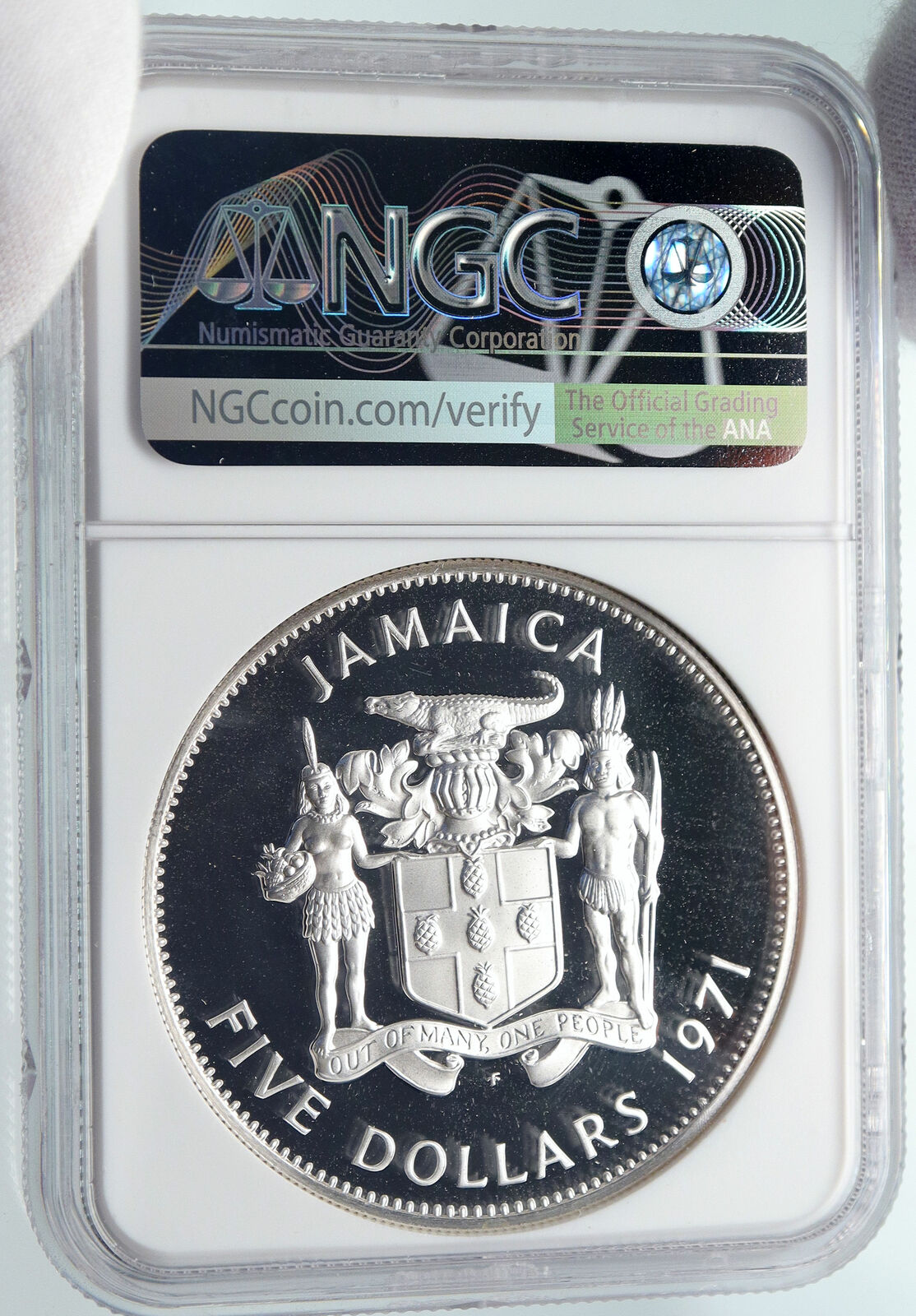 1971 JAMAICA Proof HUGE 4.5cm Premier Norman W Manley Silver $5 Coin NGC i85806