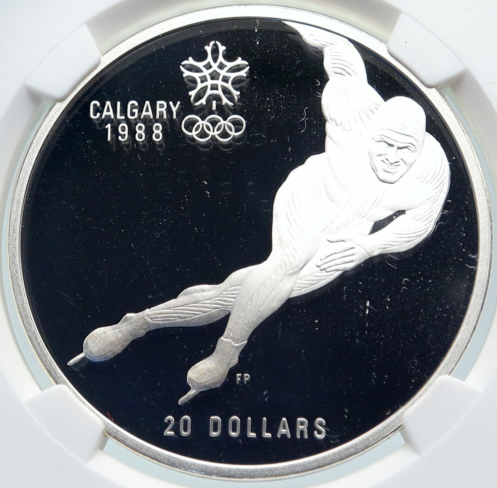 1985 CANADA 1988 CALGARY OLYMPICS Speed Skating Proof Silver $20 Coin NGC i85798