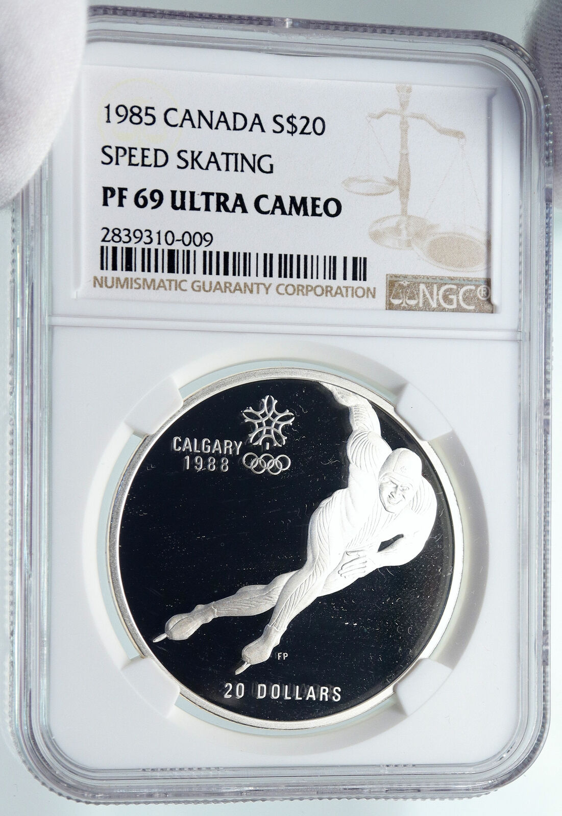 1985 CANADA 1988 CALGARY OLYMPICS Speed Skating Proof Silver $20 Coin NGC i85798