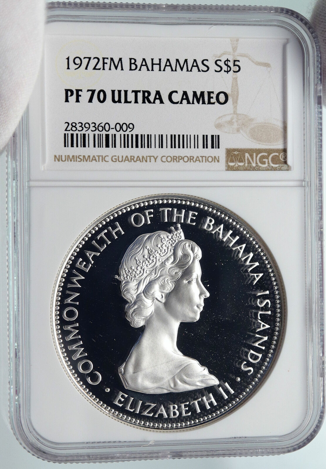 1972 BAHAMAS HUGE PIRATE DEFEAT MOTTO Vintage Proof Silver $5 Coin NGC i85808