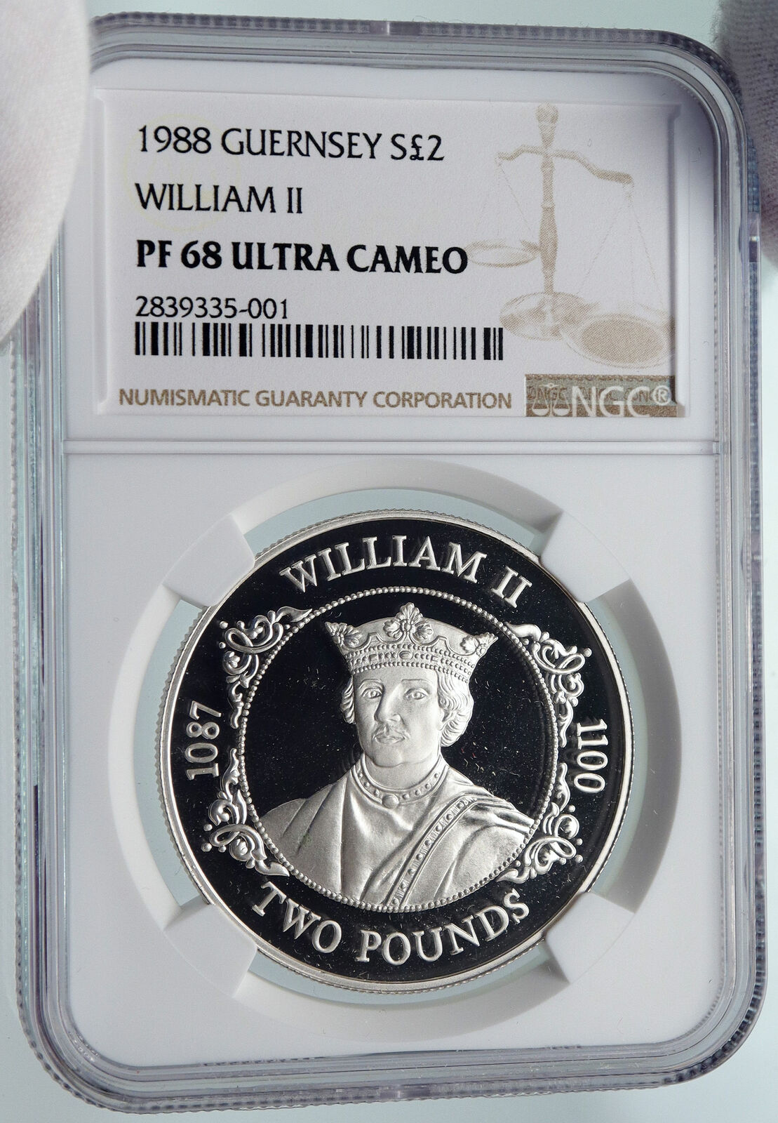 1988 GUERNSEY Island KING WILLIAM II 1087-1100 Proof Silver 2Pnd Coin NGC i85815