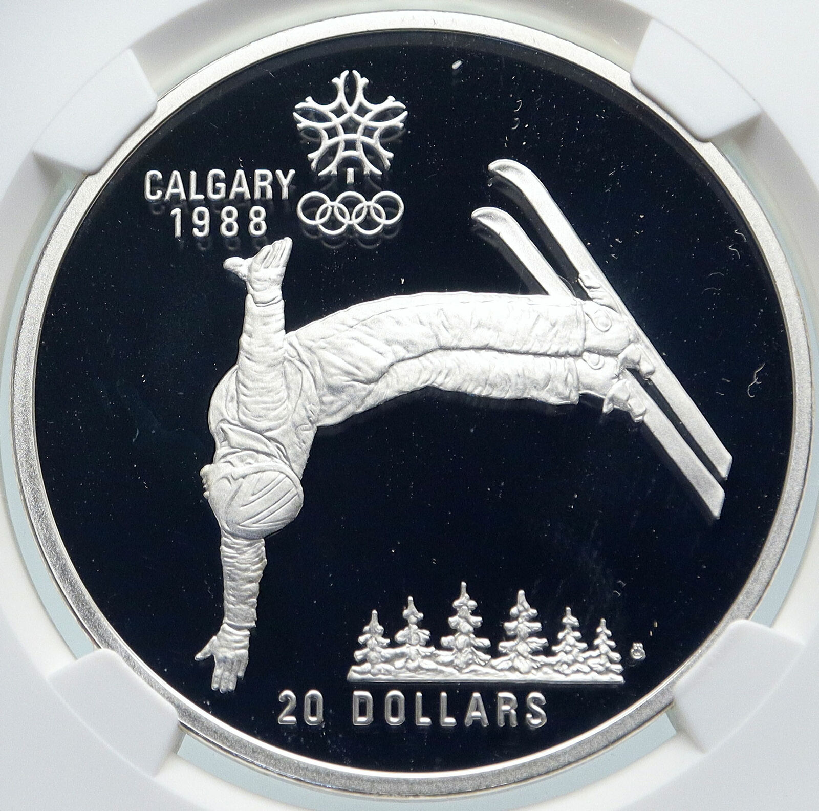 1986 CANADA 1988 CALGARY OLYMPICS Free-X Skiing Proof Silver $20 Coin NGC i85797