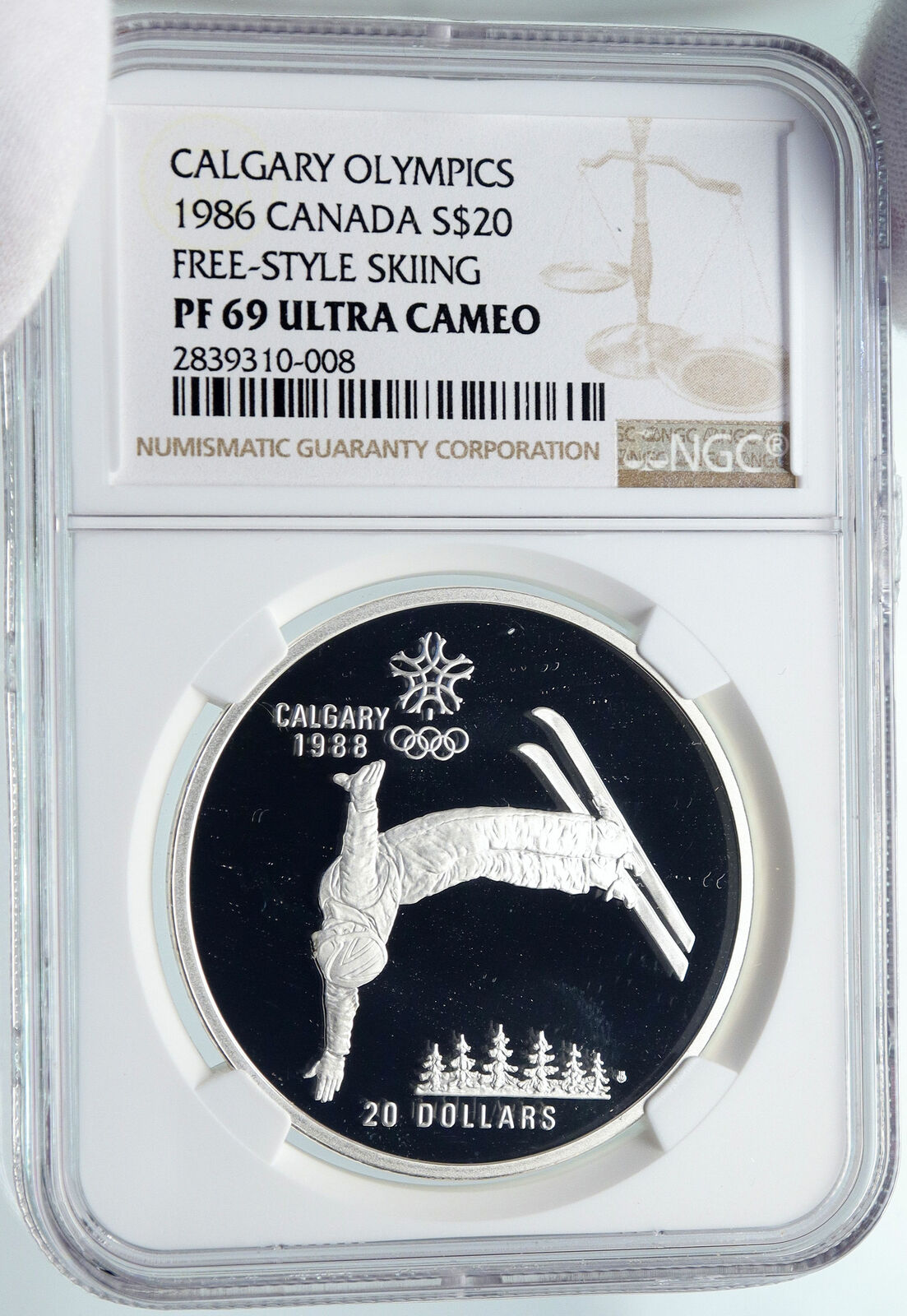 1986 CANADA 1988 CALGARY OLYMPICS Free-X Skiing Proof Silver $20 Coin NGC i85797