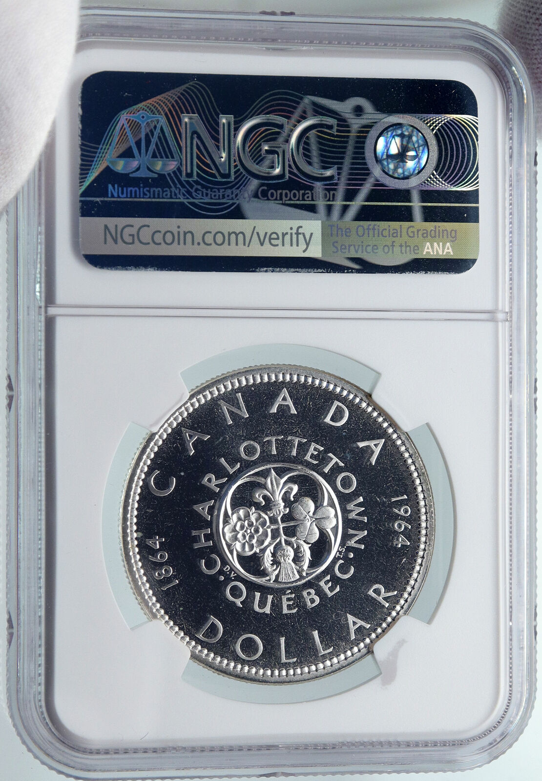 1964 CANADA Quebec Charlottetown VINTAGE ProofLike SILVER Dollar Coin NGC i85802