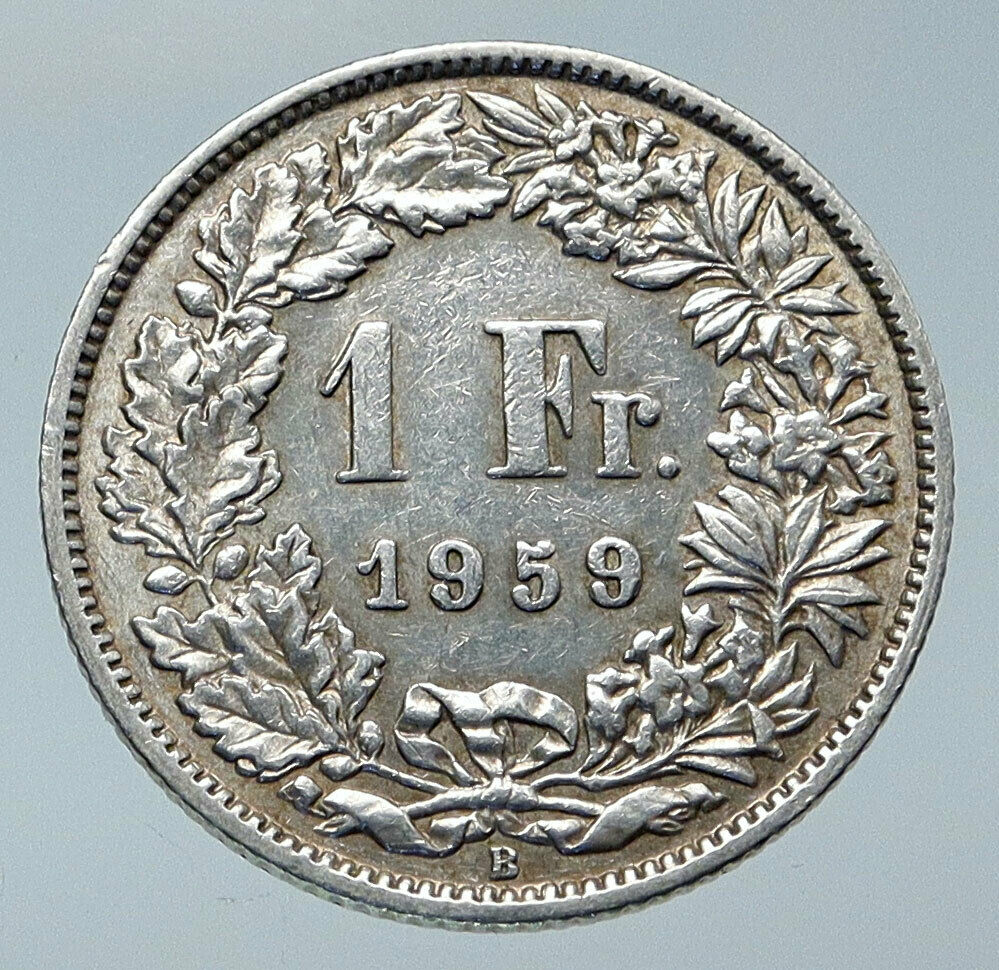 1959 SWITZERLAND - SILVER 1 Franc Coin - HELVETIA Symbolizes SWISS Nation i85765