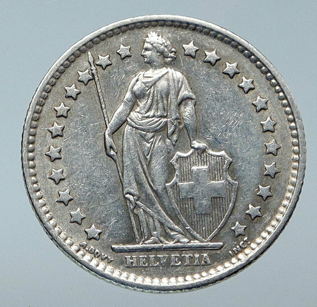 1959 SWITZERLAND - SILVER 1 Franc Coin - HELVETIA Symbolizes SWISS Nation i85765