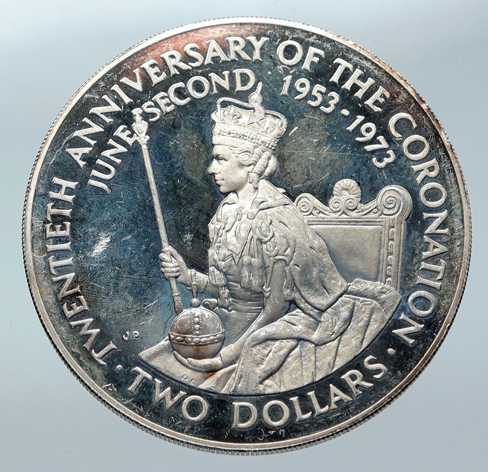 1973 COOK ISLANDS ELIZABETH II Coronation Proof Silver 2 Dollars Coin i85761