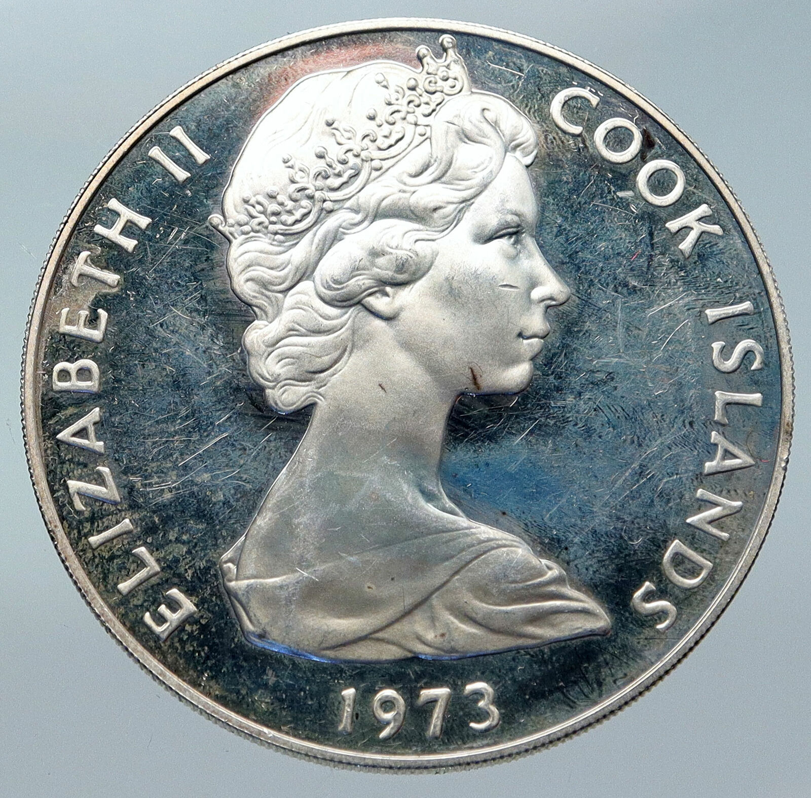 1973 COOK ISLANDS ELIZABETH II Coronation Proof Silver 2 Dollars Coin i85761