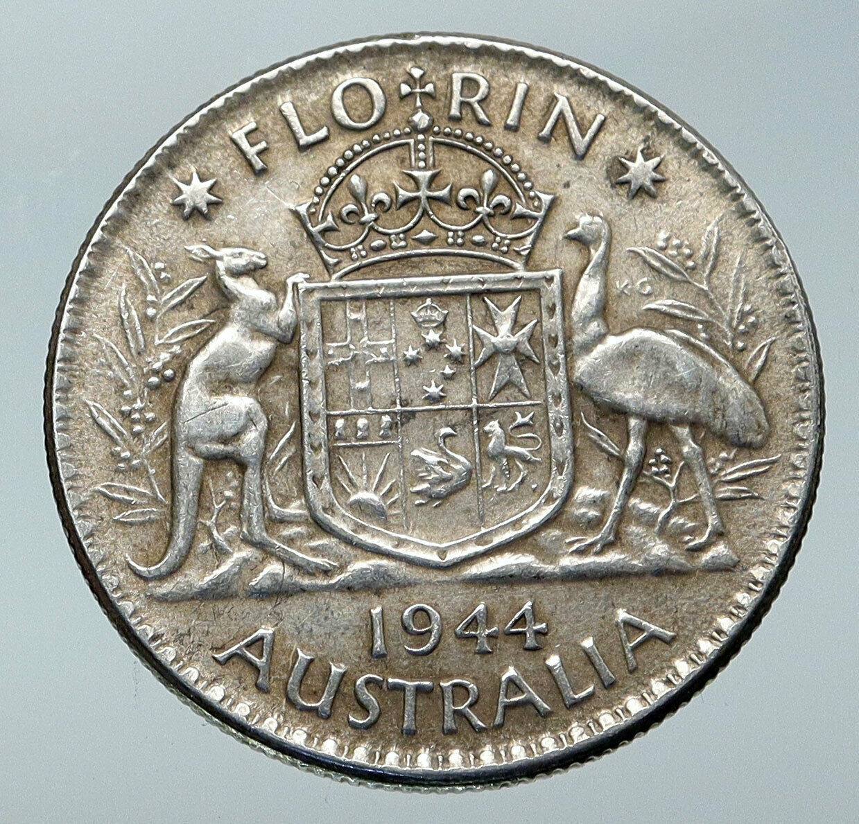 1944 AUSTRALIA Large King George VI Kangaroos VINTAGE Silver Florin Coin i85770