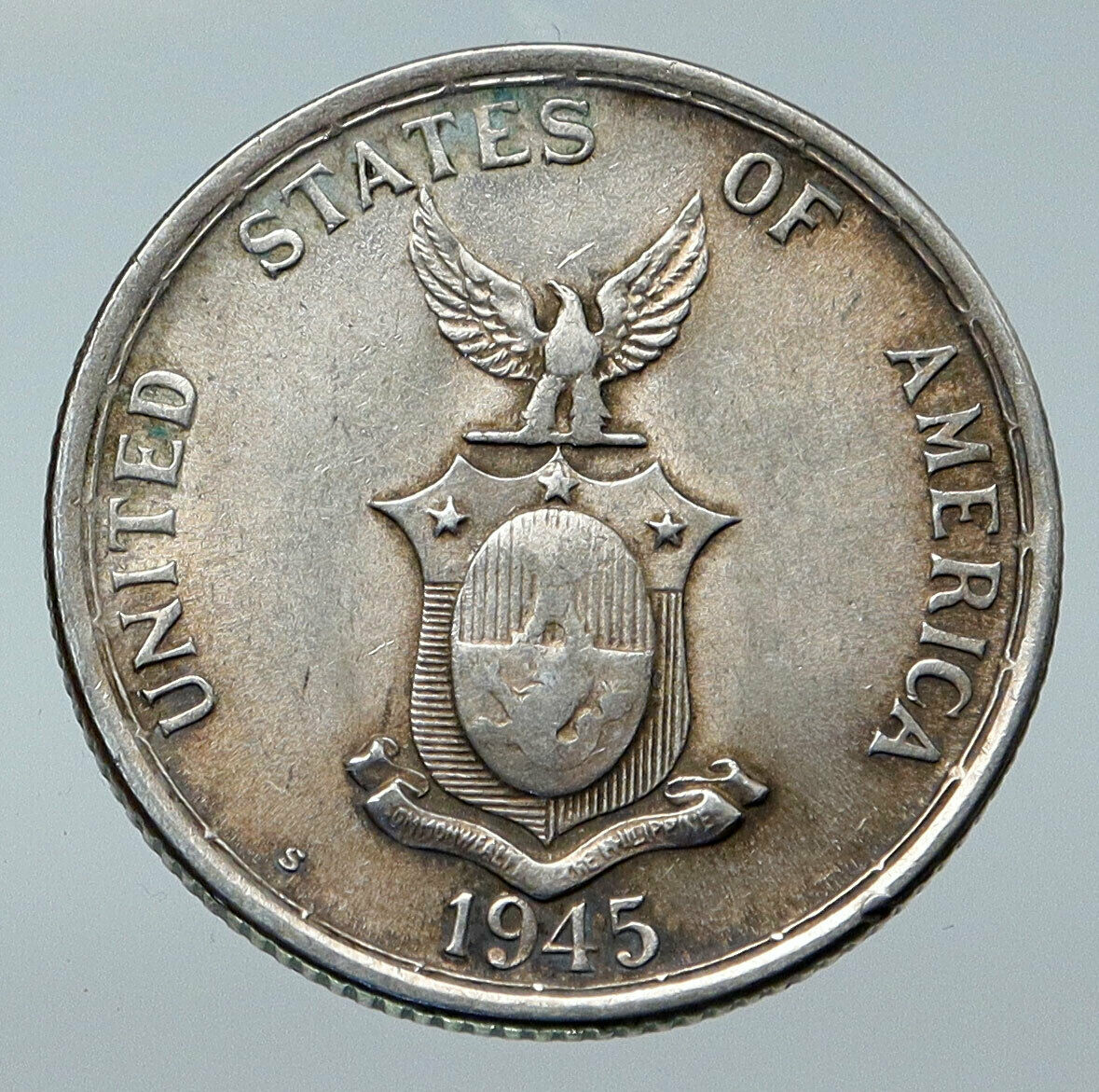 1945 S PHILIPPINES Under US Administration Eagle Silver 50 Centavos Coin i85771