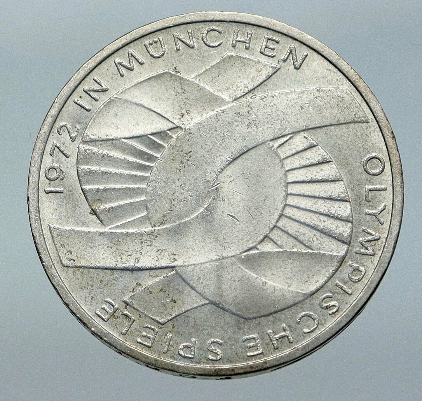 1972 GERMANY Munich Summer Olympics Games Schleife 10 Mark Silver Coin i85786