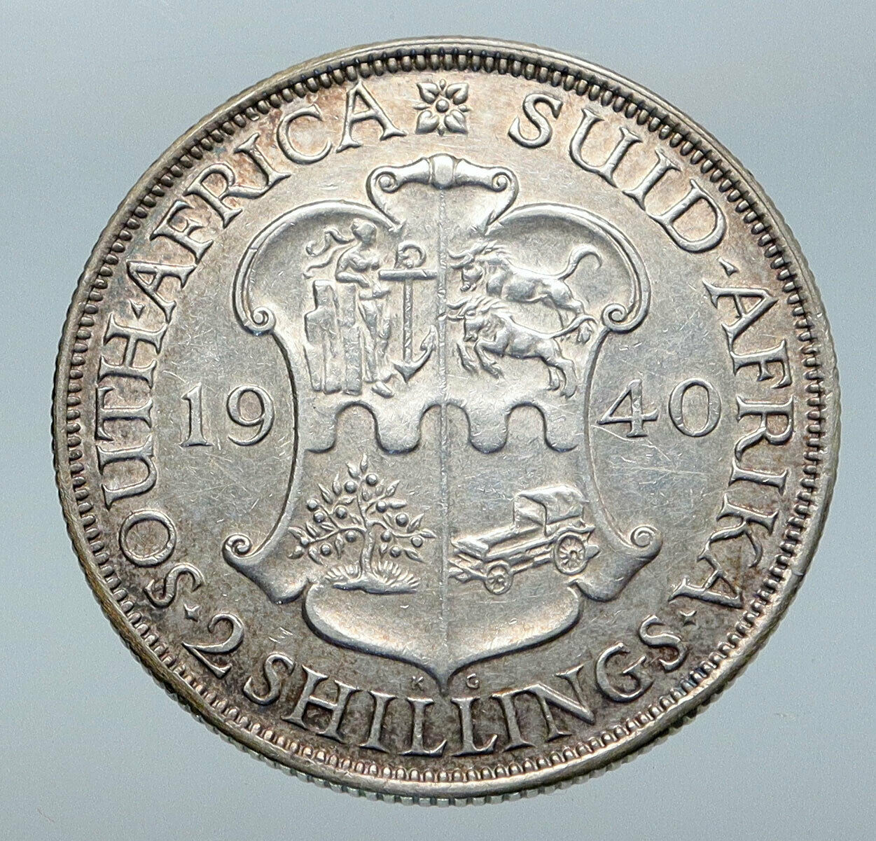 1940 SOUTH AFRICA Large GEORGE VI Shields VINTAGE Silver 2 Shillings Coin i85783