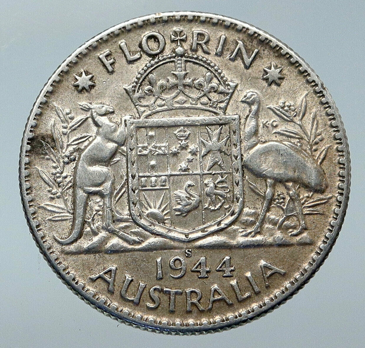 1944 AUSTRALIA Large King George VI Kangaroos VINTAGE Silver Florin Coin i85766