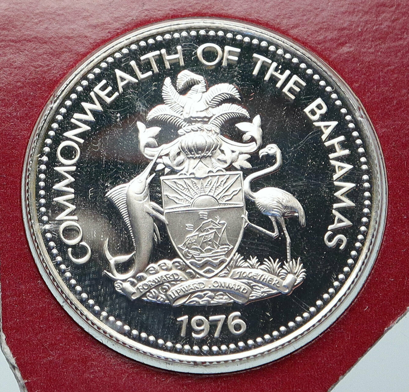 1976 BAHAMAS UK Queen Elizabeth II Marlin Proof Silver Coin 50 Cents Coin i85820