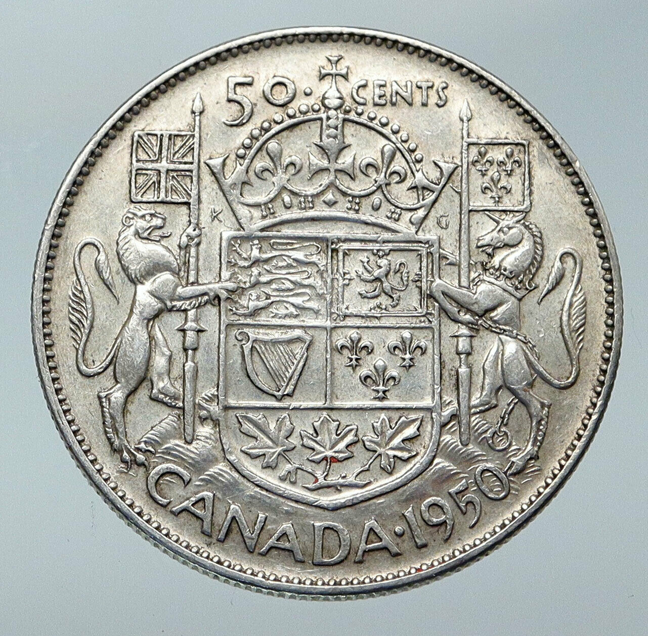 1950 CANADA UK King GEORGE VI Lions Crown Large Old SILVER 50 Cents Coin i85769