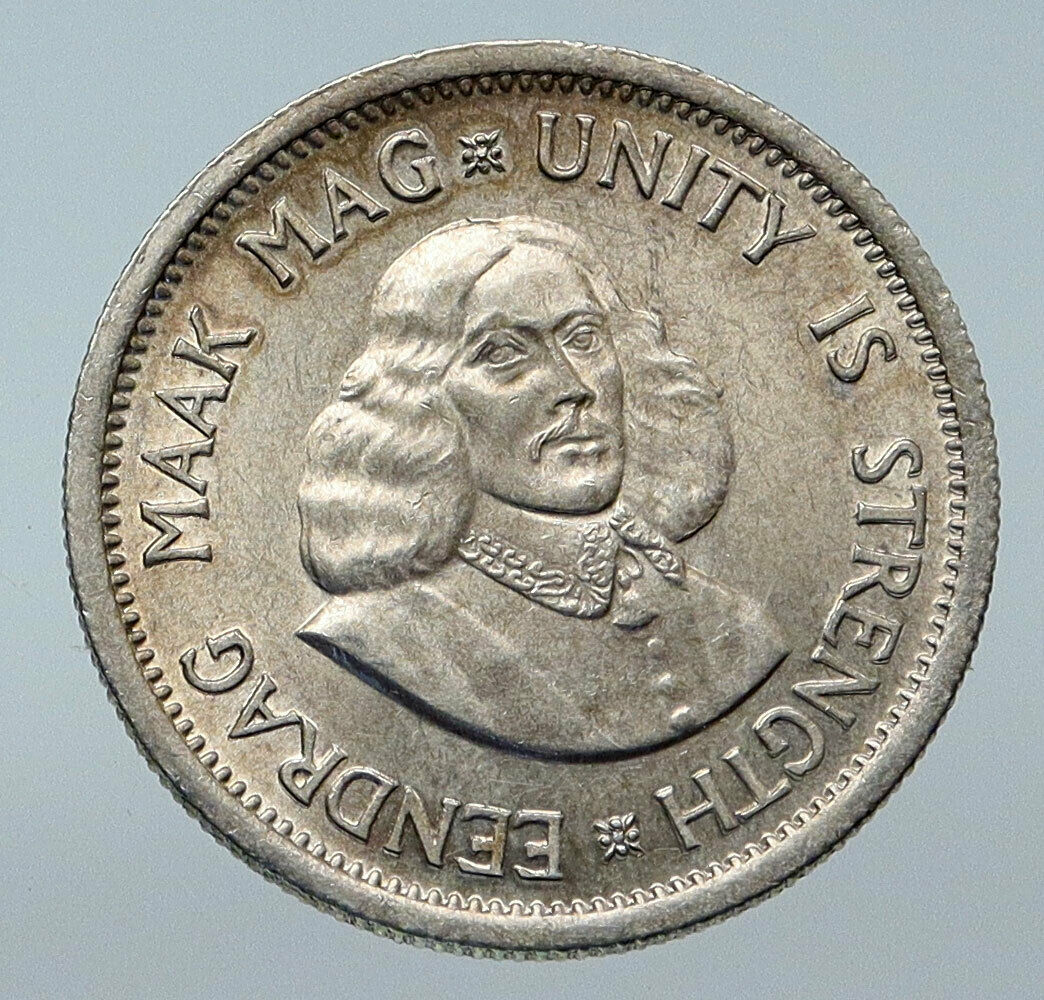 1963 SOUTH AFRICA Jan van Riebeeck Woman Anchor Silver 10 Cents Coin i85778