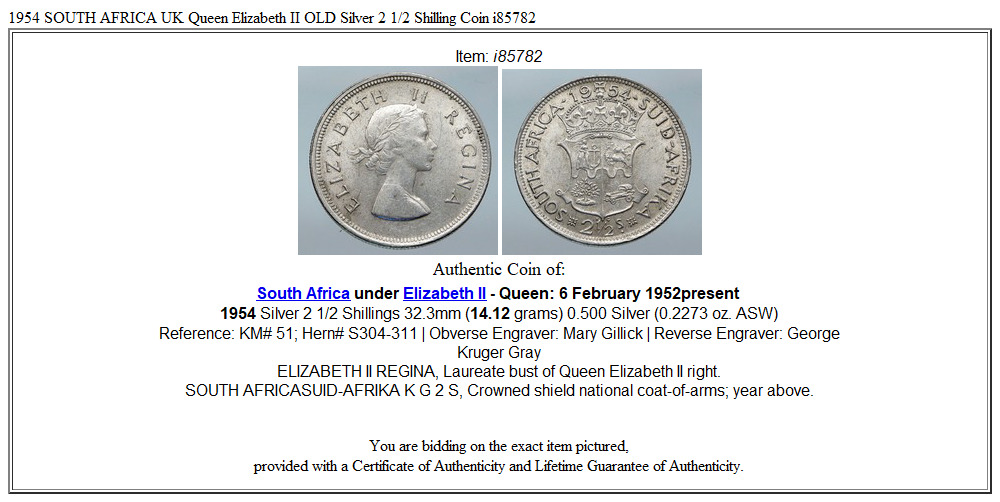 1954 SOUTH AFRICA UK Queen Elizabeth II OLD Silver 2 1/2 Shilling Coin i85782