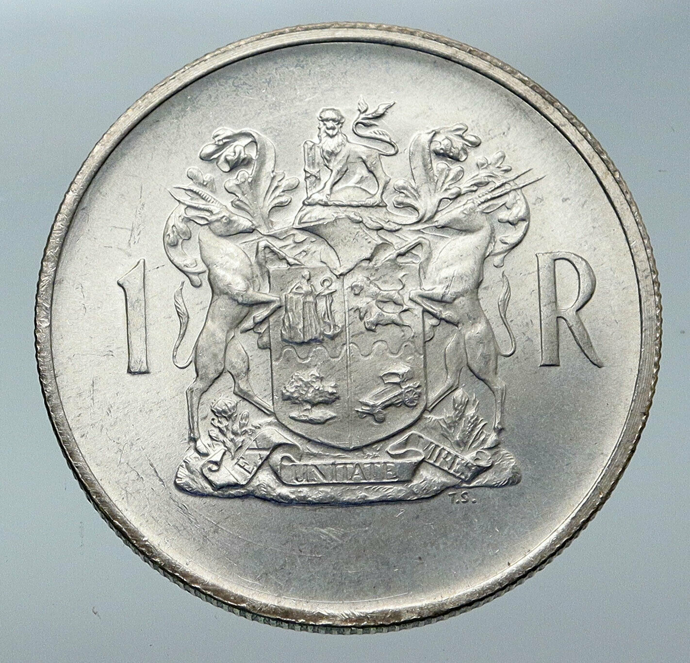 1969 SOUTH AFRICA End Presidency T.E. Donges Genuine Silver 1 Rand Coin i85781