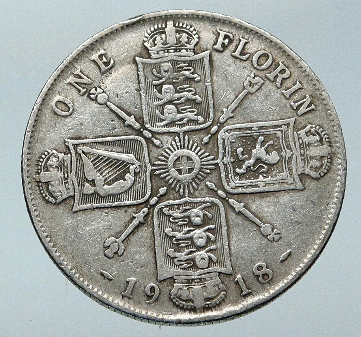 1918 United Kingdom Great Britain GEORGE V Silver Florin 2 Shillings Coin i85767