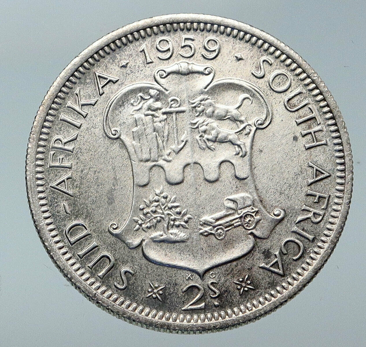 1959 SOUTH AFRICA Old Queen Elizabeth II VINTAGE Silver 2 Shilling Coin i85780