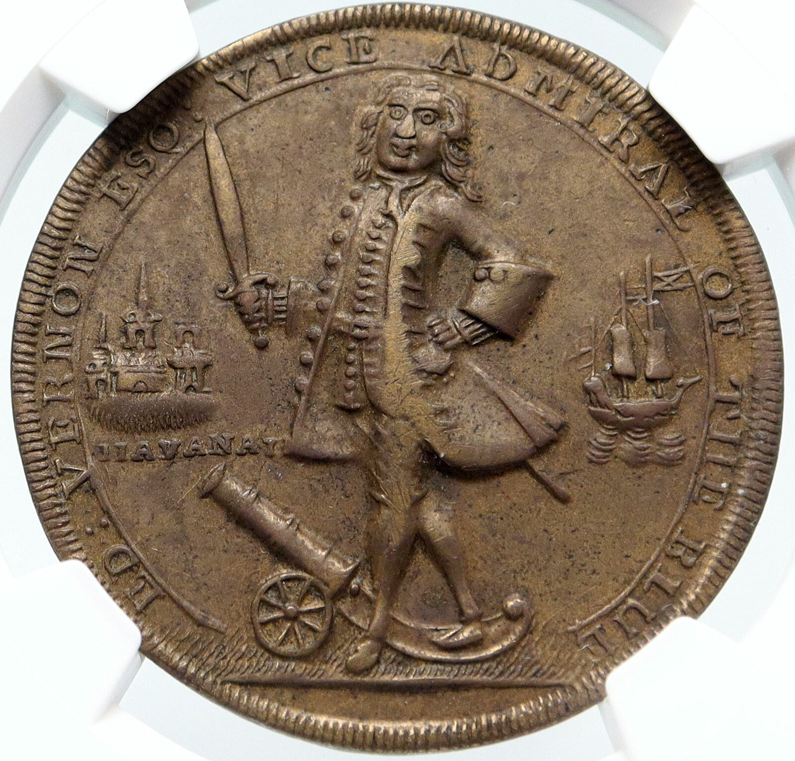 1739 Great Britain England UK ADMIRAL VERNON PORTO BELLO Medal NGC I85720