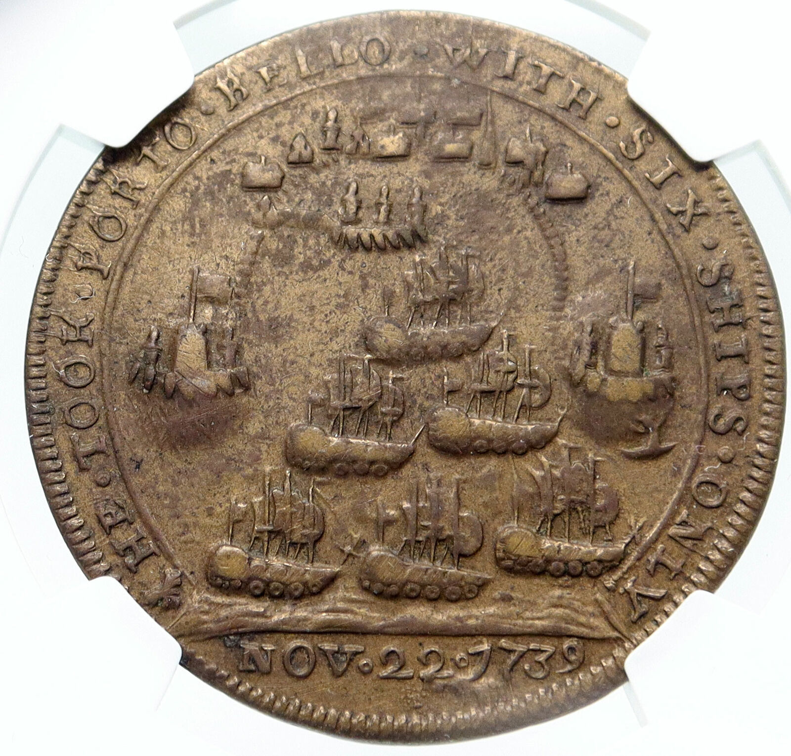 1739 Great Britain England UK ADMIRAL VERNON PORTO BELLO Medal NGC I85720