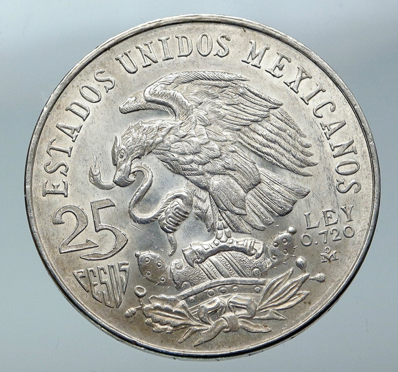 1968 Mexico XIX Olympic Games Aztec Ball Player BIG 25 Pesos Silver Coin i85829