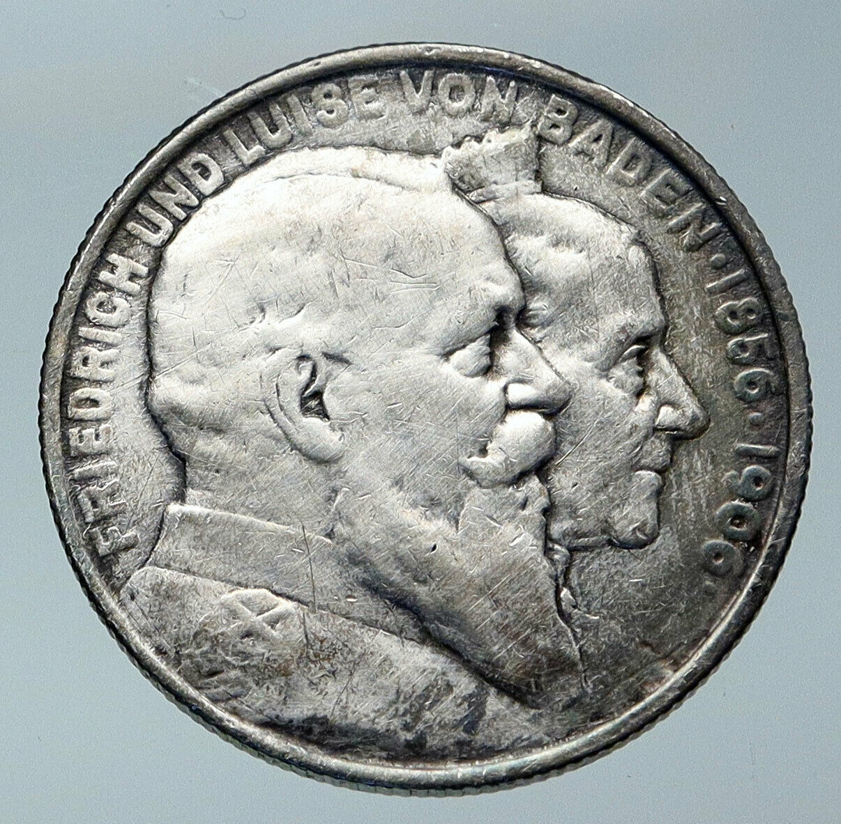 1906 GERMANY GERMAN STATE BADEN Friedrich I Wedding ANTIQUE Silver Coin i85837