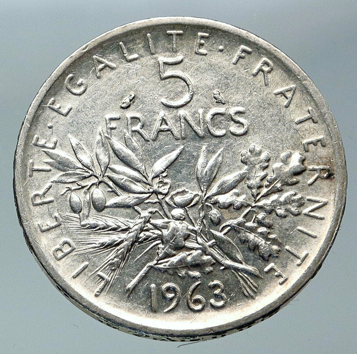 1963 FRANCE La Semeuse French SOWER WOMAN Old LARGE Silver 5 Francs Coin i85831