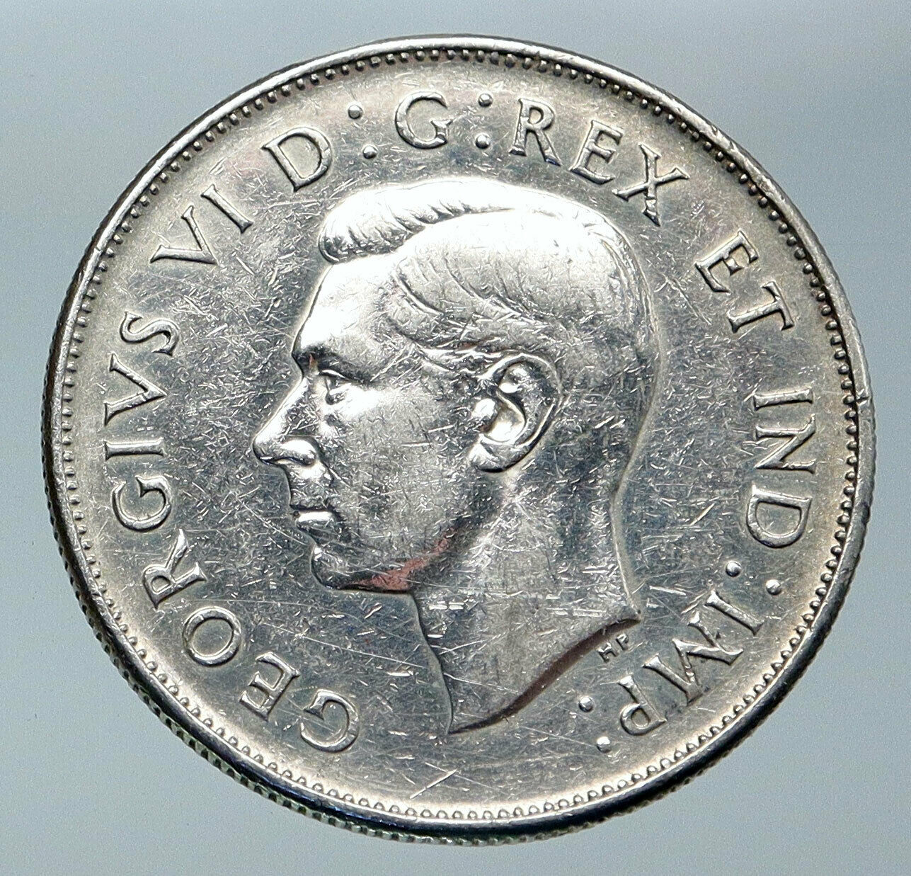 1945 CANADA WWII Time UK King GEORGE VI Coat-of-Arms SILVER 50 Cents Coin i85947