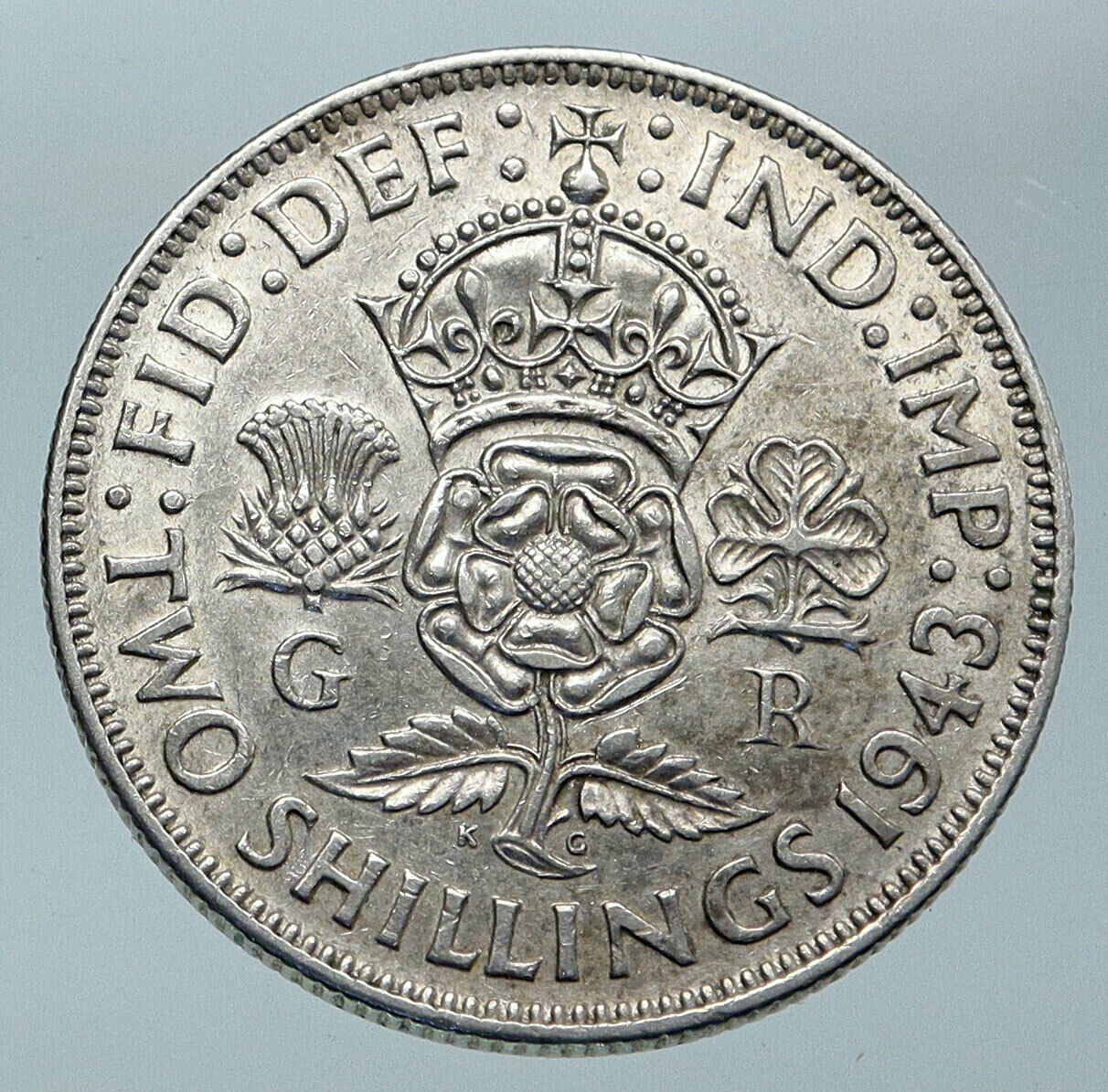 1943 Great Britain United Kingdom King George VI SILVER 2 SHILLING Coin i85940