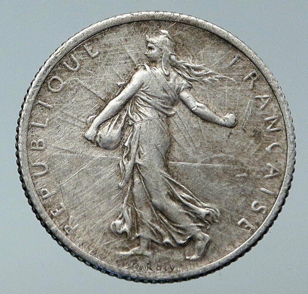 1918 FRANCE La Semeuse Sower Woman ANTIQUE OLD Silver 1 Franc French Coin i85962