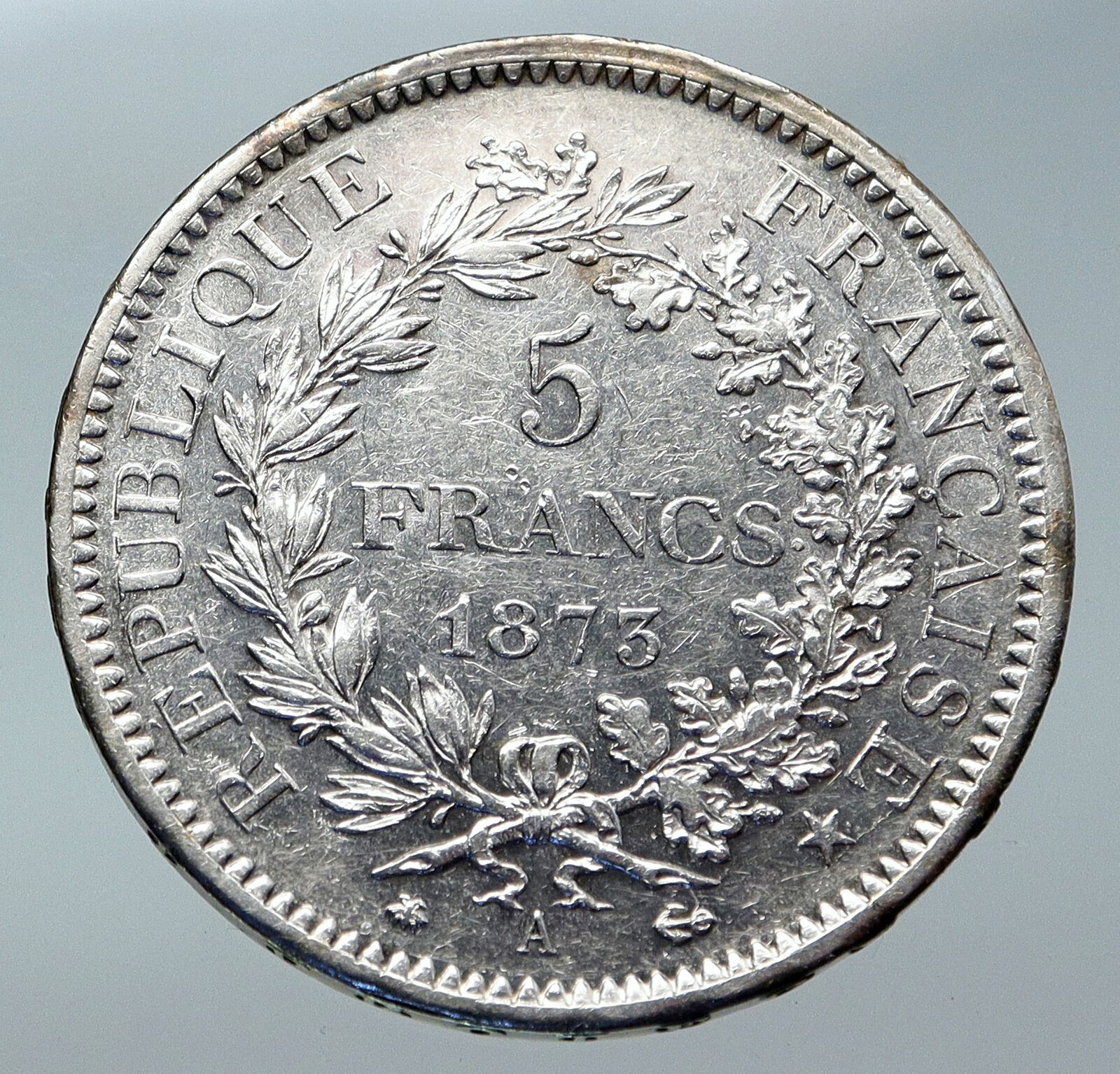 1873 A FRANCE Hercules Group Antique VINTAGE Silver 5 Franc French Coin i85961