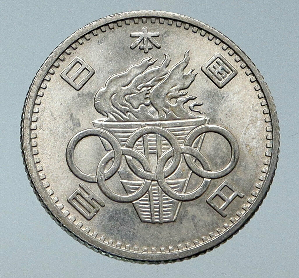 1964 JAPAN Tokyo Summer Olympic Games w RINGS VINTAGE Silver 100 Yen Coin i86073