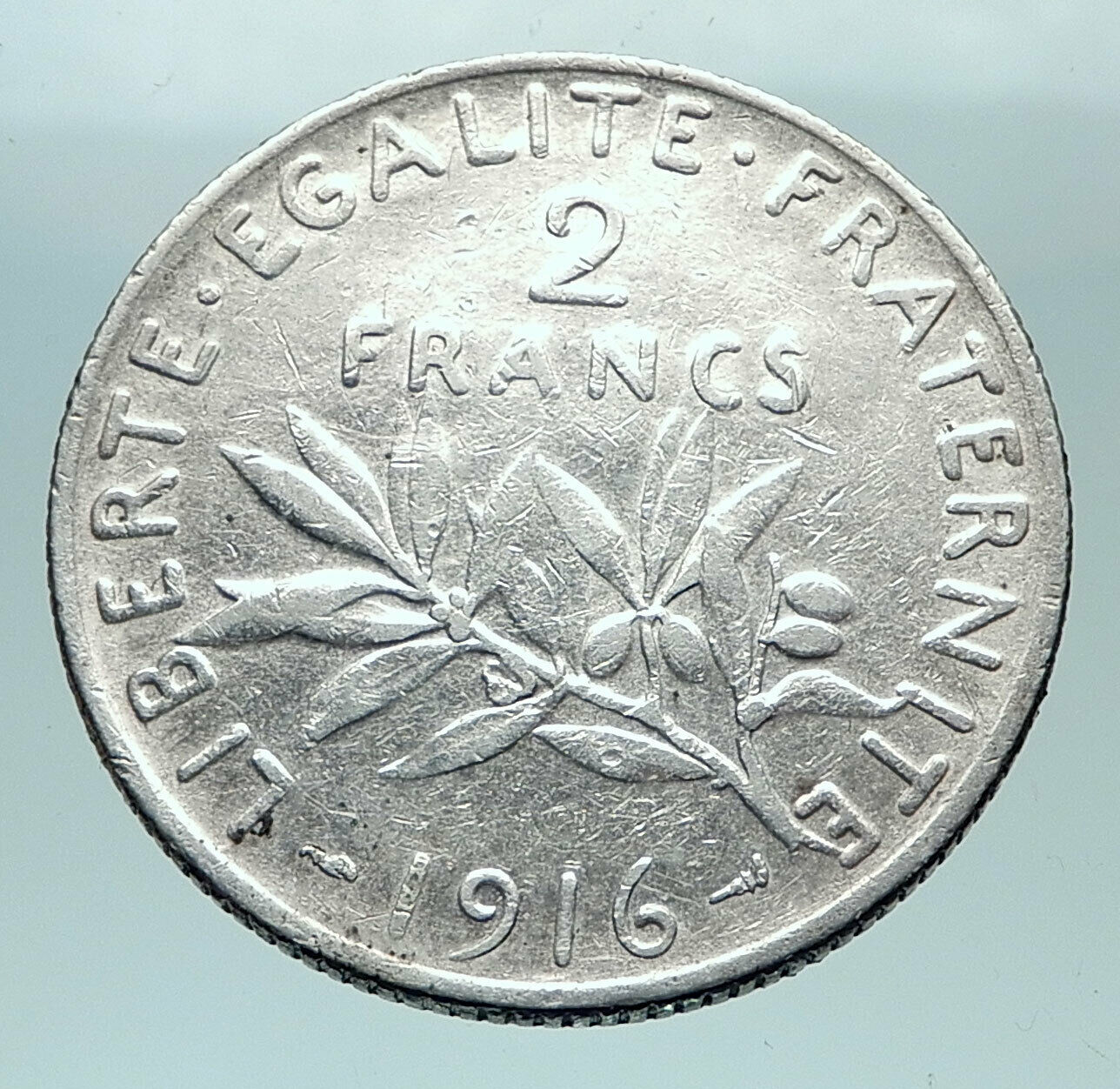 1916 FRANCE Antique Silver 2 Francs French Coin w La Semeuse Sower Woman i81630