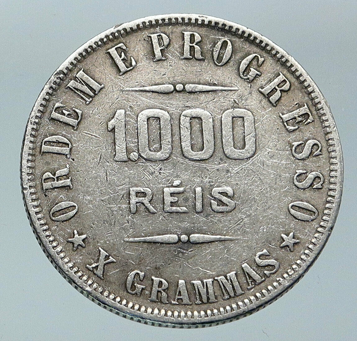 1907 BRAZIL w LIBERTY & CAP Silver OLD ANTIQUE 1000 Reis Brazilian Coin i85949