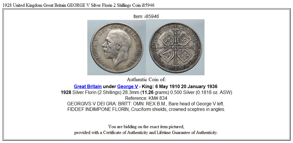 1928 United Kingdom Great Britain GEORGE V Silver Florin 2 Shillings Coin i85946