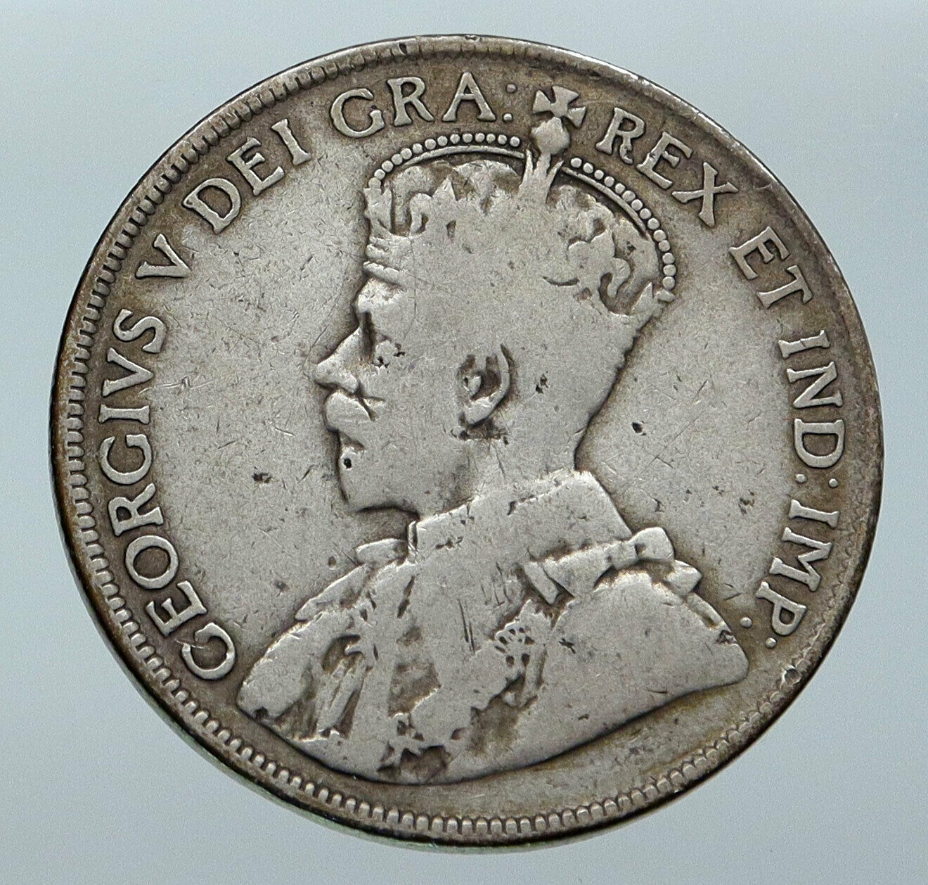 1917 CANADA UK King George V Antique Genuine Crown SILVER 50 CENTS Coin i86100