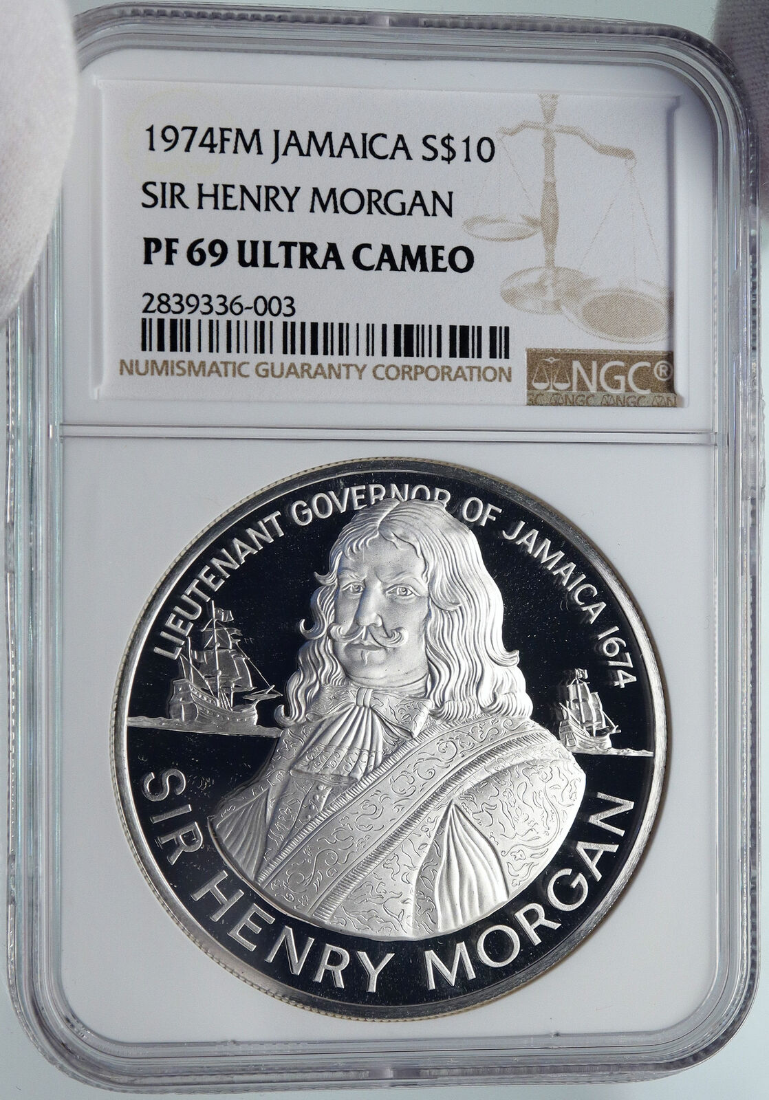 1974 JAMAICA Sir Henry Morgan Royal Lieutenant PROOF SILVER $10 Coin NGC i86026