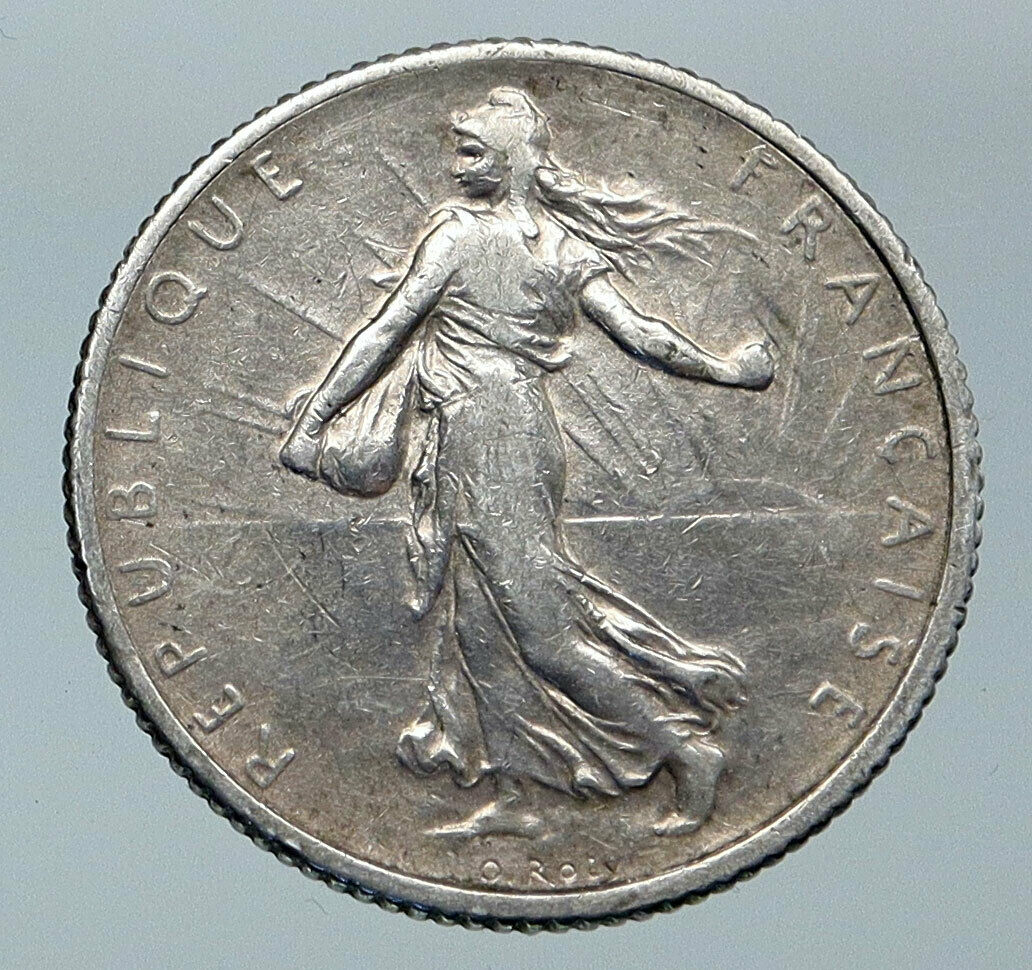 1918 FRANCE La Semeuse Sower Woman ANTIQUE OLD Silver 1 Franc French Coin i86106